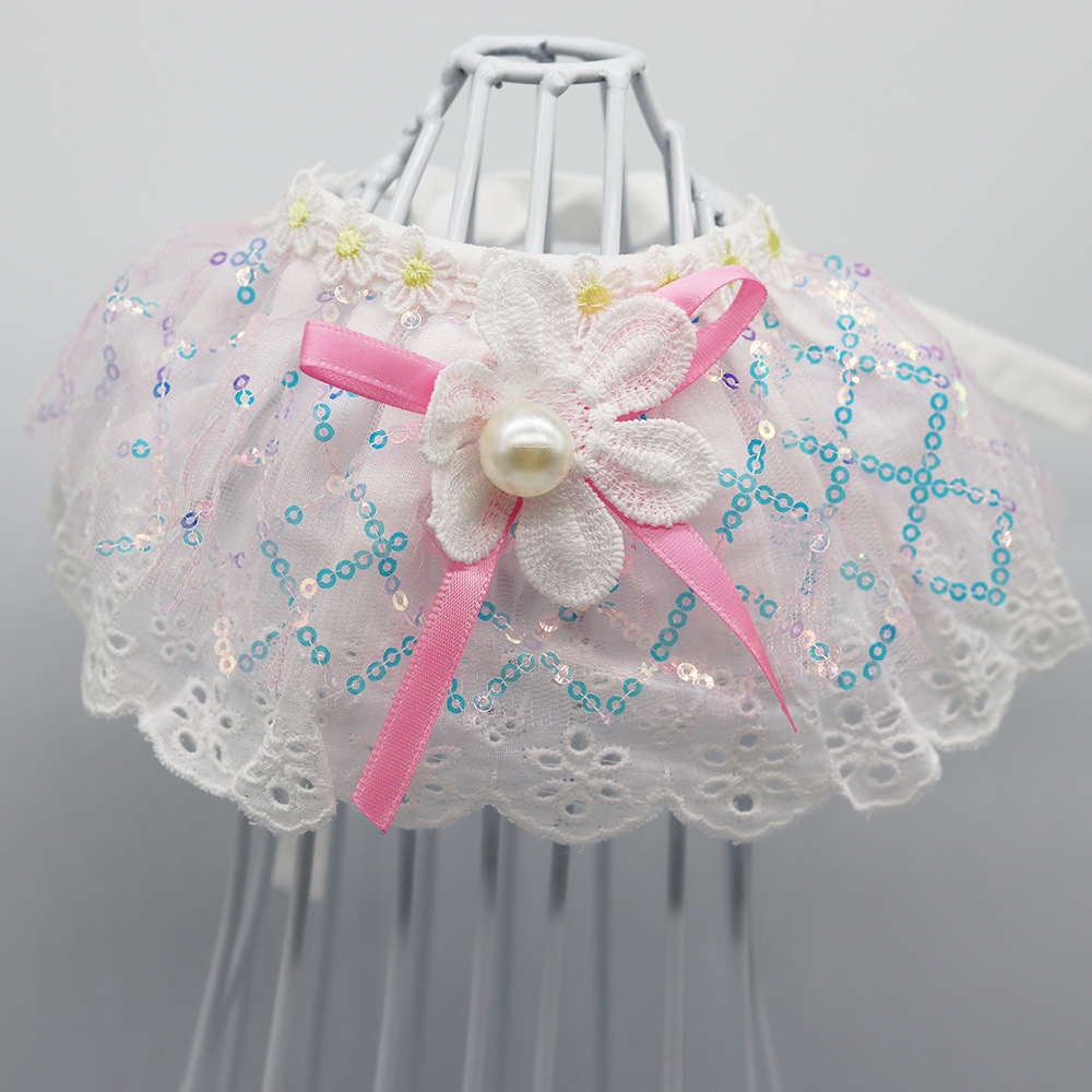 Amazon Cute Dopamine-Inspired Summer New Pet Bib Lolita Pearl Flower Cat Drool Towel Application Scenario
