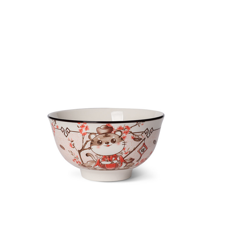 Tiger Year Bowl zodiac gift, Chinese-style bowl and plate gift, ceramic tableware, home Chinese-style Tiger Roar and power bowl and plate set Item Picture