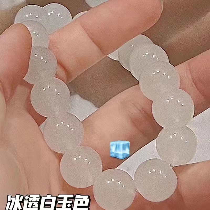 New Xiaohongshu soft gradient color ice-clear pink Buddhist prayer bead bracelet, a gift for students to play with round beads and best friends details Picture