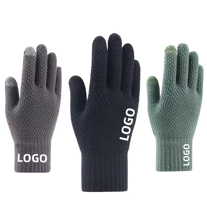 Autumn And Winter Men's Warm Gloves Thick Flecked Knitting Gloves Touch Screen Gloves Solid Color Pineapple Print Large Version Of Cold And Frost Gloves Can Be Customized Logo Student Gloves Korean Version Of The Classic Manufacturers Direct Wholesale Finger Ballet Gloves