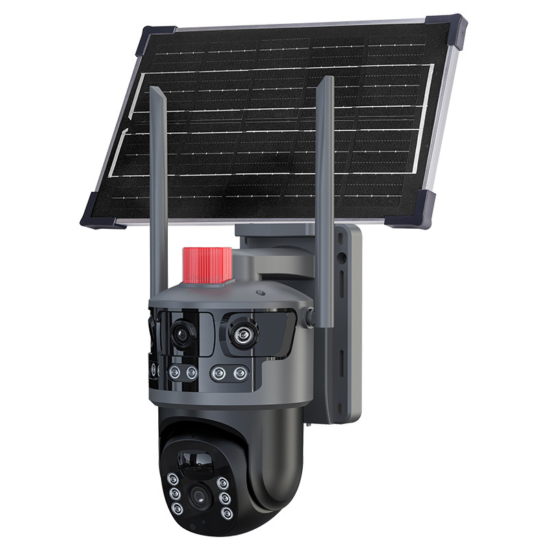 Solar-powered three-screen surveillance camera 360-degree panoramic, ultra-high-definition full-color night vision without electricity or network, cross-border wholesale