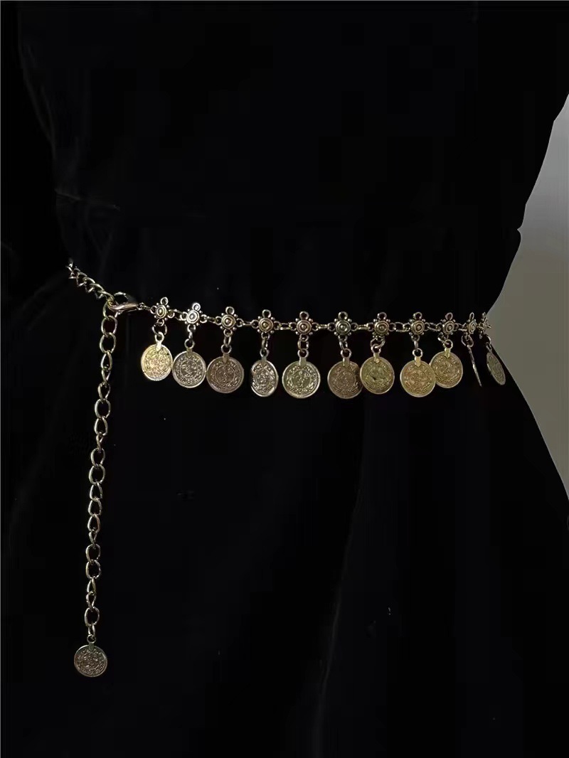 Y2K design sense metallic silver waist chain, a versatile and high-end accessory for women on Instagram, ethnic style dress, slimming belt Item Picture