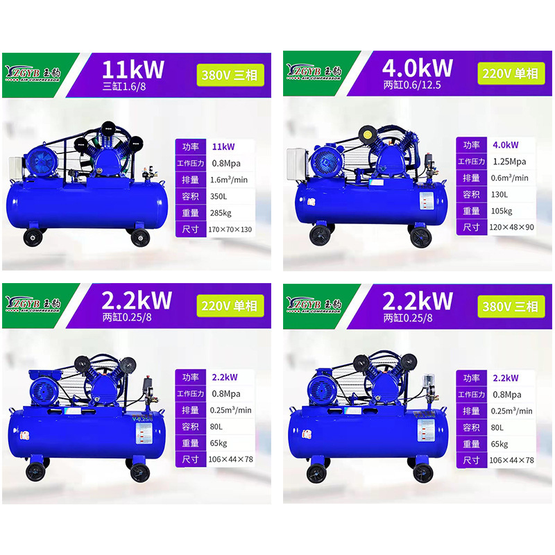 Bison belt-driven air compressor, industrial variable frequency 7.5w small high-pressure air pump, spray painting woodworking compressor Specification image