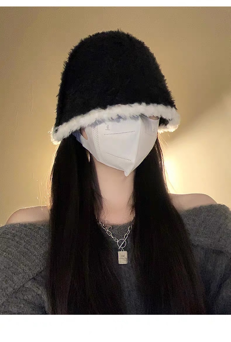 秋冬季渔夫女百搭毛绒盆帽素颜大头围水桶保暖显脸小遮脸针织帽子详情9