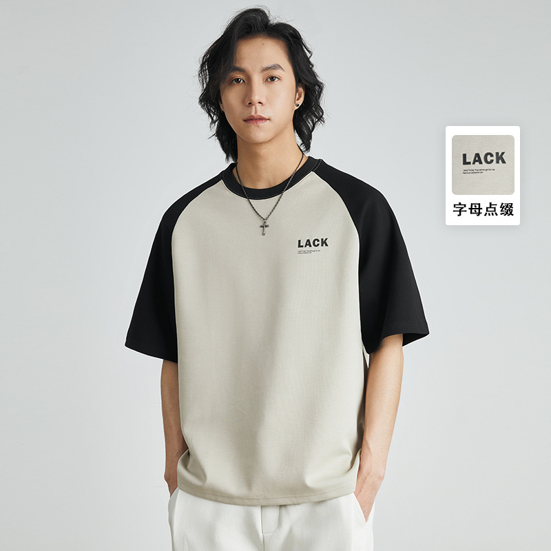 Men's wear Japanese-style color-blocking round-neck T-shirt, short-sleeved summer retro casual printed loose shoulder sleeve T-shirt