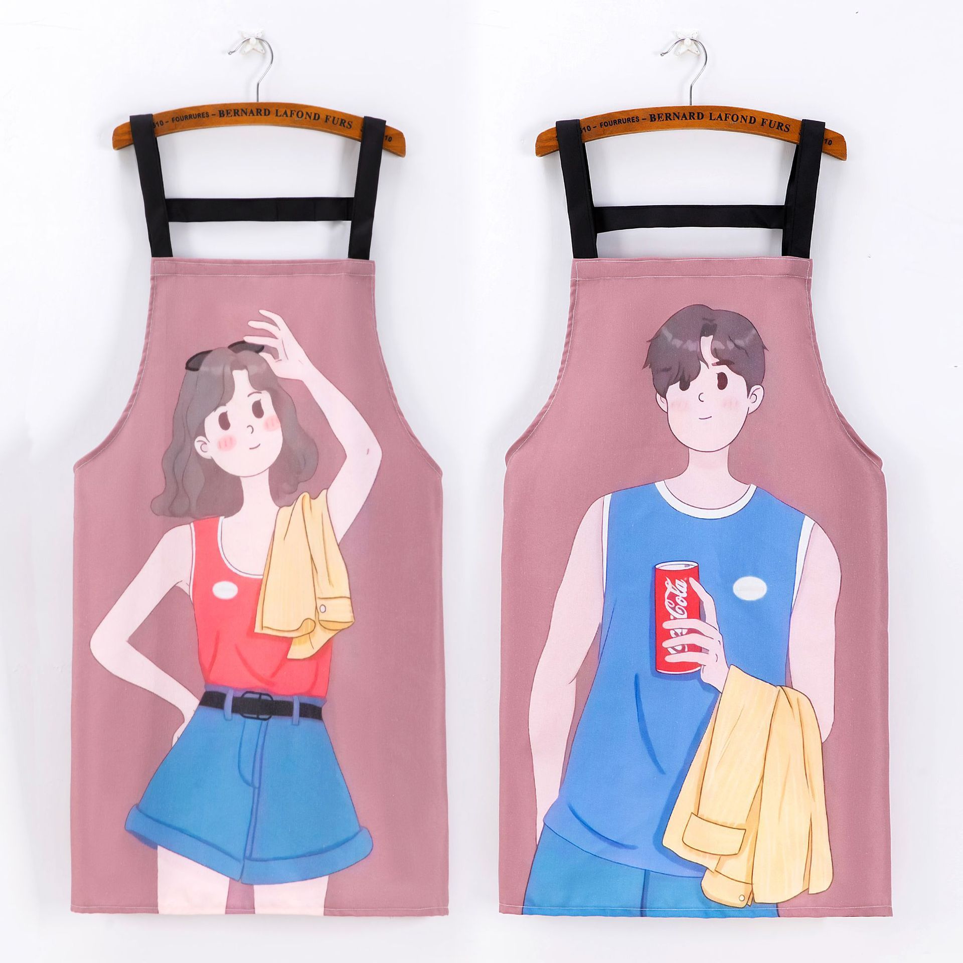 【 Chi Jia 】 Home couple apron for women, stylish, breathable cotton fabric waist, durable work clothes for cooking and kitchen men