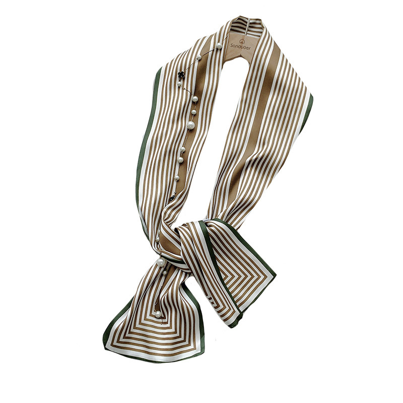Strict Selection Of New Ins Style Simple Silk Scarf Double-Sided Stripes Imitation Silk Ribbon Satin Scarf Elegant Headband Wholesale Item Picture
