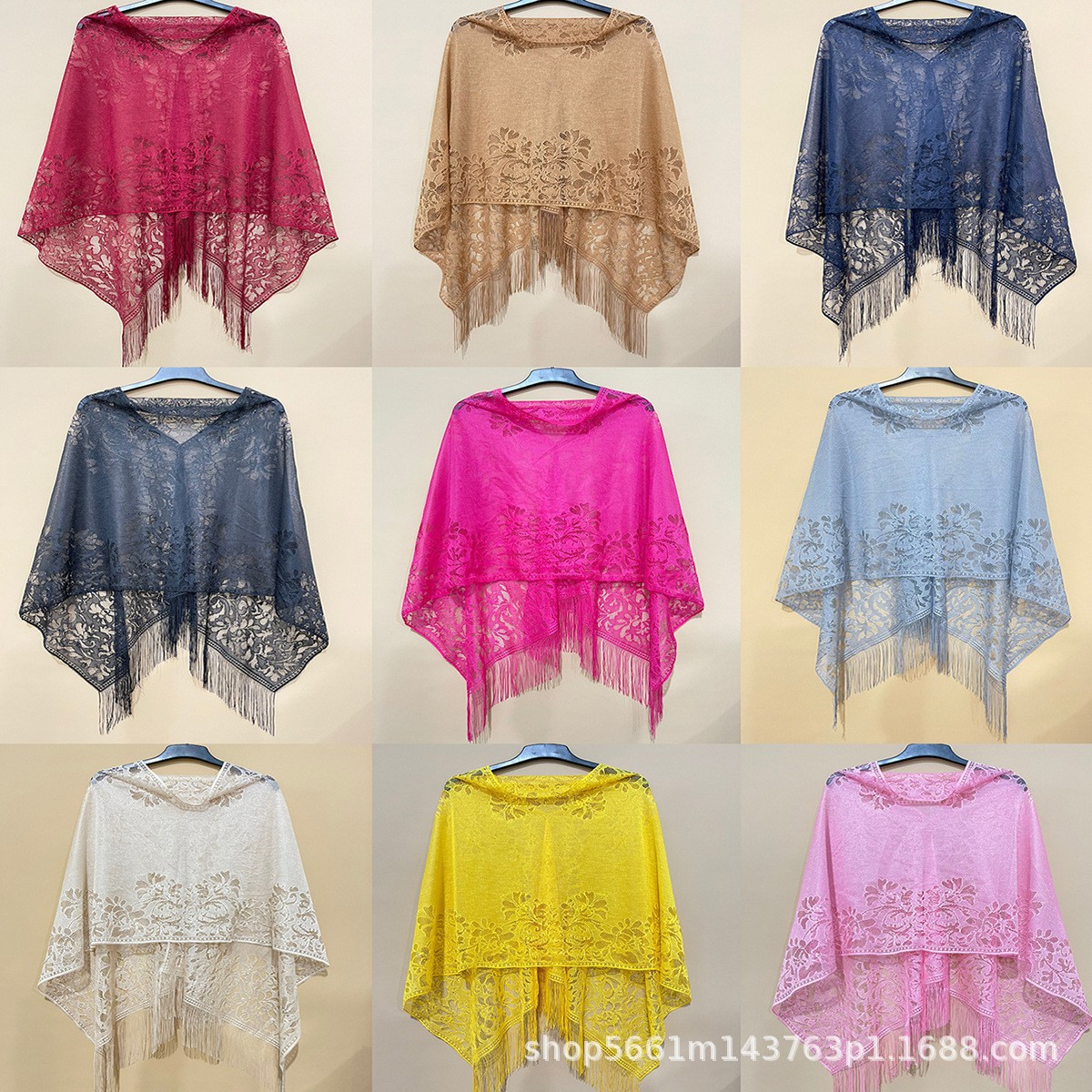 跨境爆款2024女士蕾丝春夏款套头披肩防晒披肩多种颜色选择