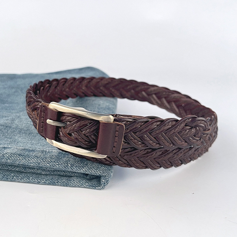 Knitted vintage women's belt with casual pants, dress, women's thin, hole-free belt, cross-border shipping in Guangzhou details Picture