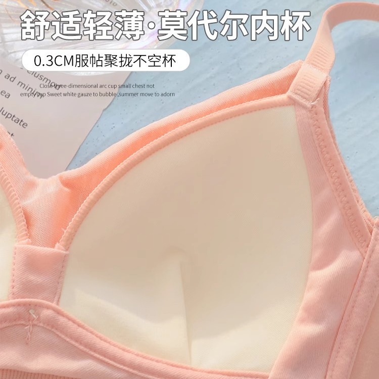 Summer triangular cup lingerie women's small breasts gathering bra, tuck in breasts and prevent sagging, summer ultra-thin bra without underwire details Picture