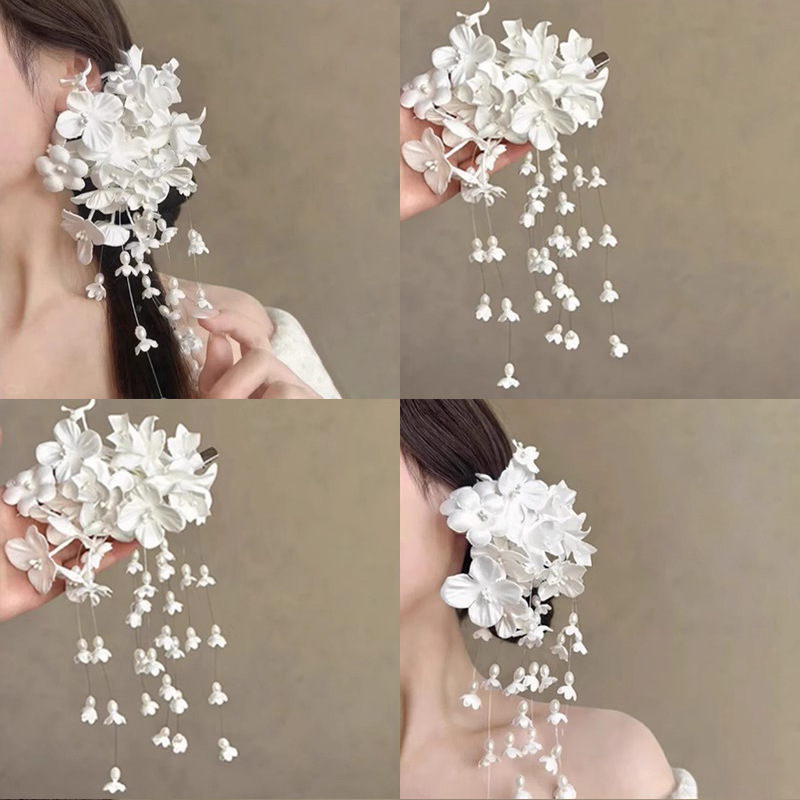 法式铃兰花朵流苏发夹超仙小众设计侧边夹女森系甜美新娘婚纱头饰详情1