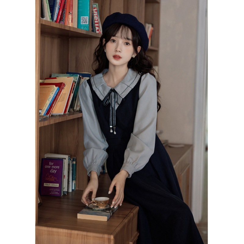 The 2024 autumn new French retro style, gentle, waist-cinching and slimming faux two-piece dress HUA9022 Specification image