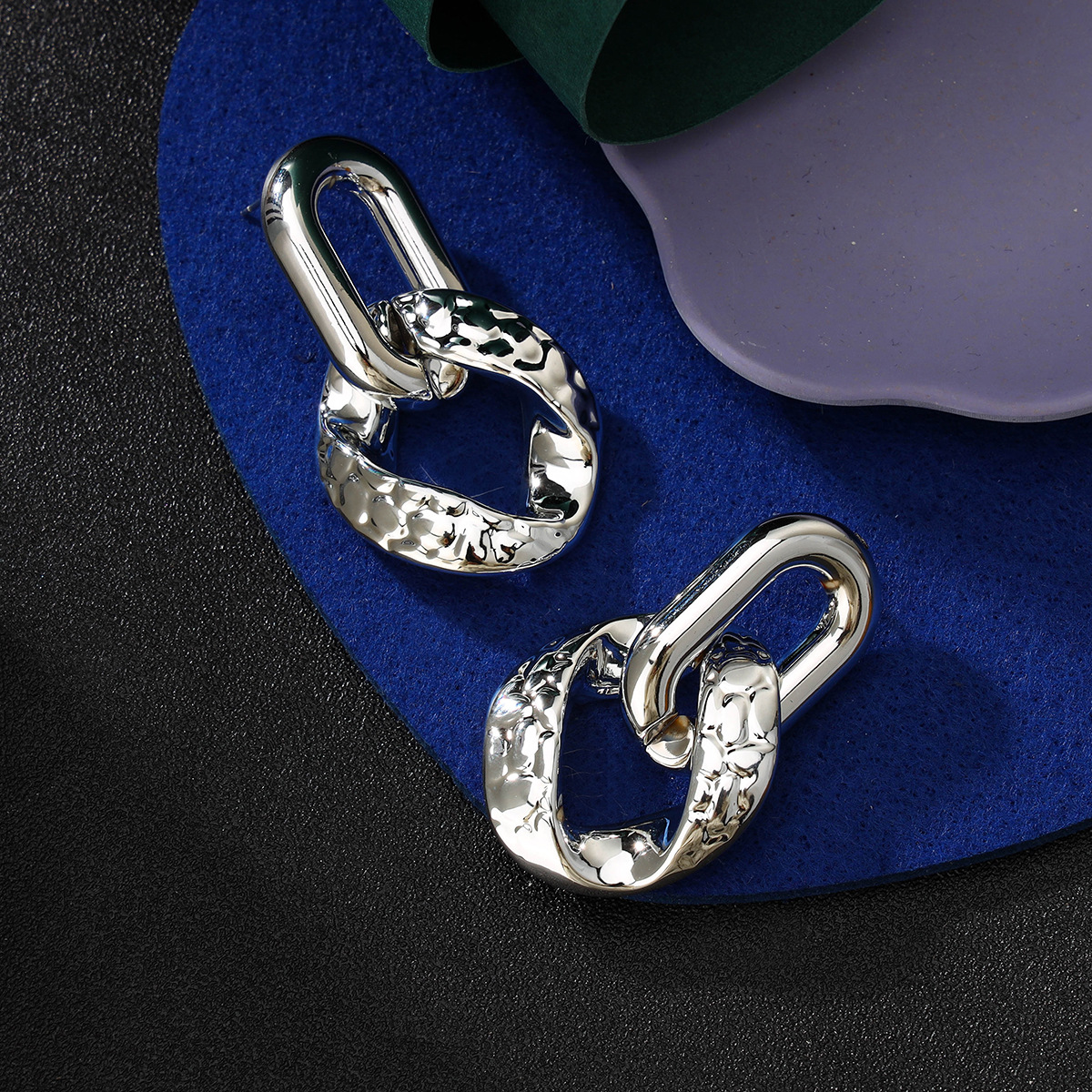 Star With The Same Earrings Chain Ring Buckle Irregular Earring Simple Twist Silver Earrings Cold Wind Accessories details Picture