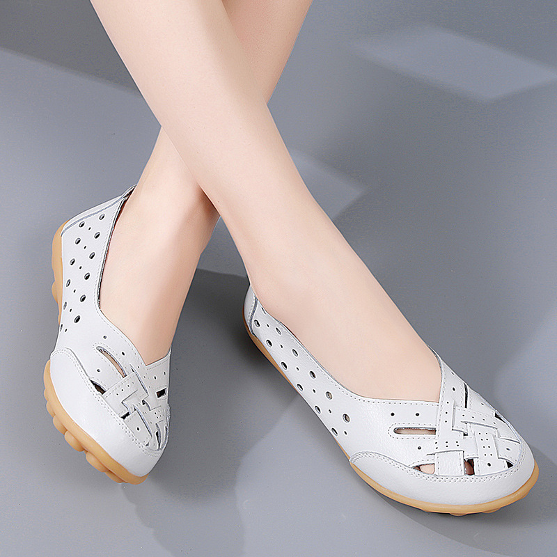 35-46 Large Size Bird's Nest Summer Women's Shoes Hollow Loafers Beef Tendon Sole Bean Women's Shoes Old Mother Shoes