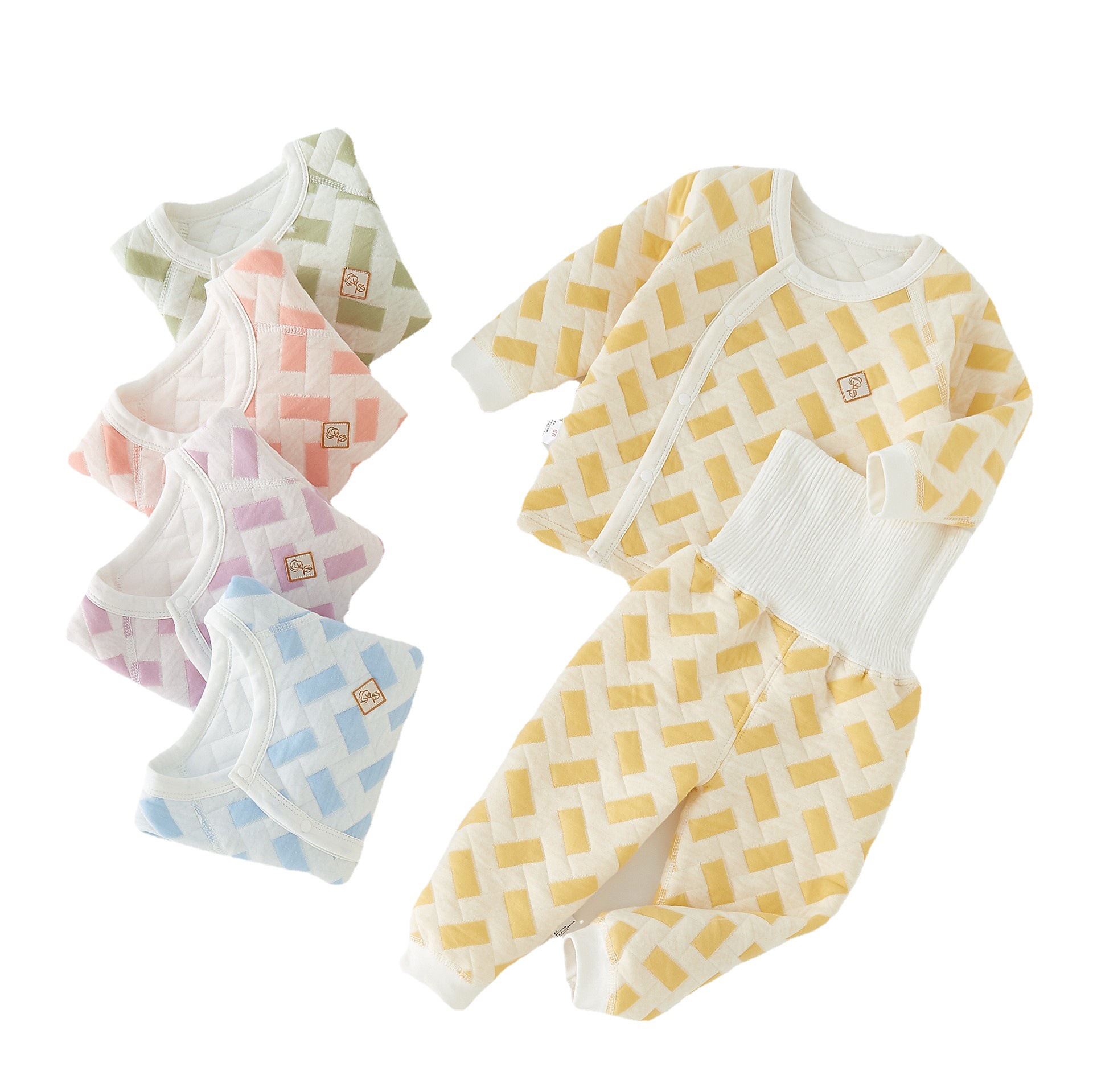 Children's thermal underwear set, autumn and winter baby pajamas, pure cotton long Johns and long pants, high-waisted belly protection baby girls' home wear Item Picture