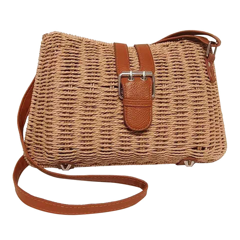 The New Seaside Beach Bag Wholesale Lai Basket Bag Hand-Woven Straw Bag Crossbody Fashion Female Bag Solid Color details Picture