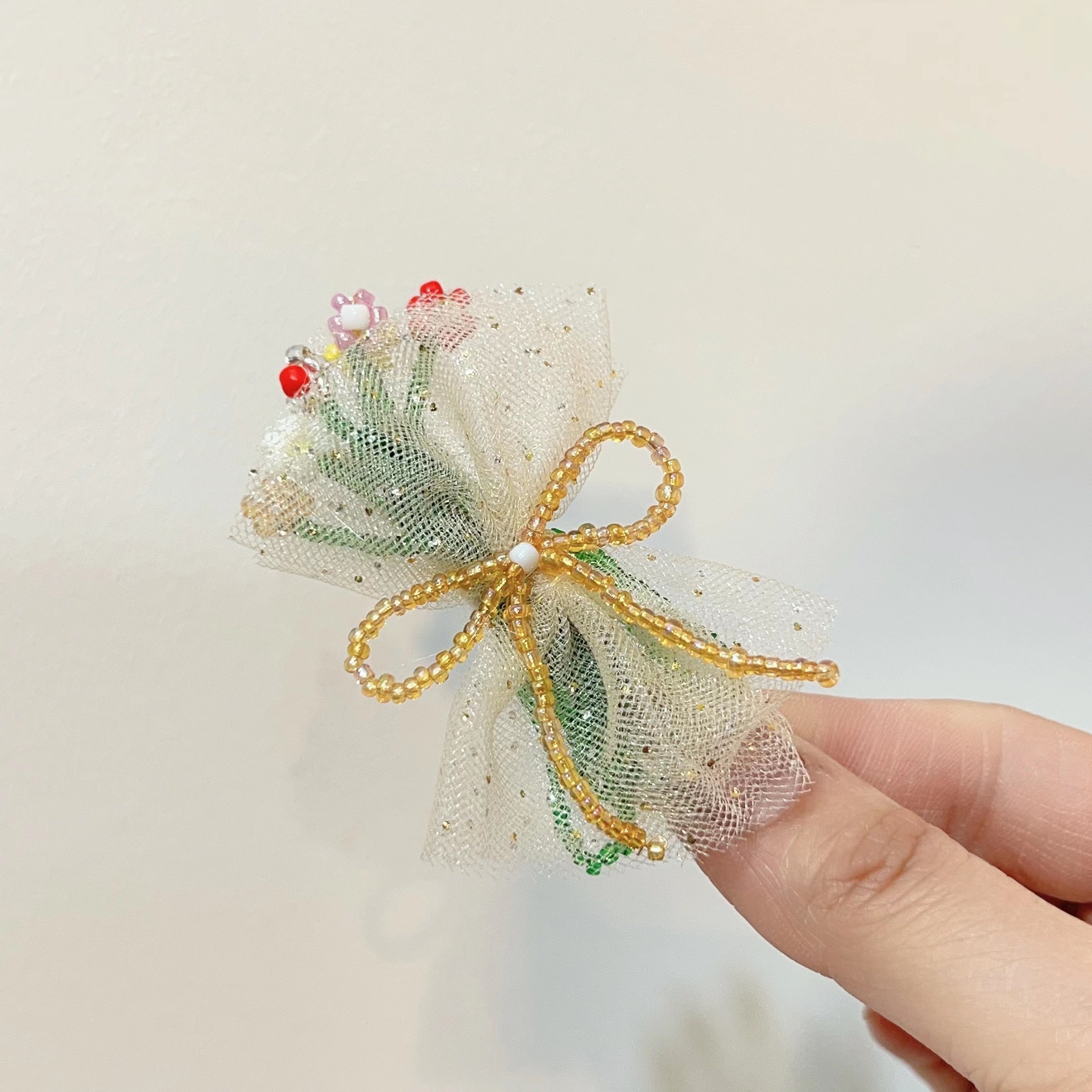 Lt1077 Handbeaded Flower Hairpin Specification drawing