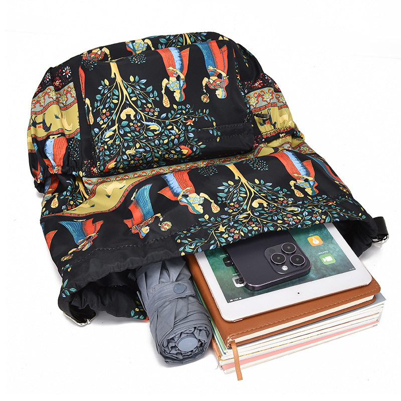 National Style Lightweight Nylon Fabric Bunches Backpack Leisure Drawstring Bucket Bundle Pocket National Style Travel Backpack Specification drawing