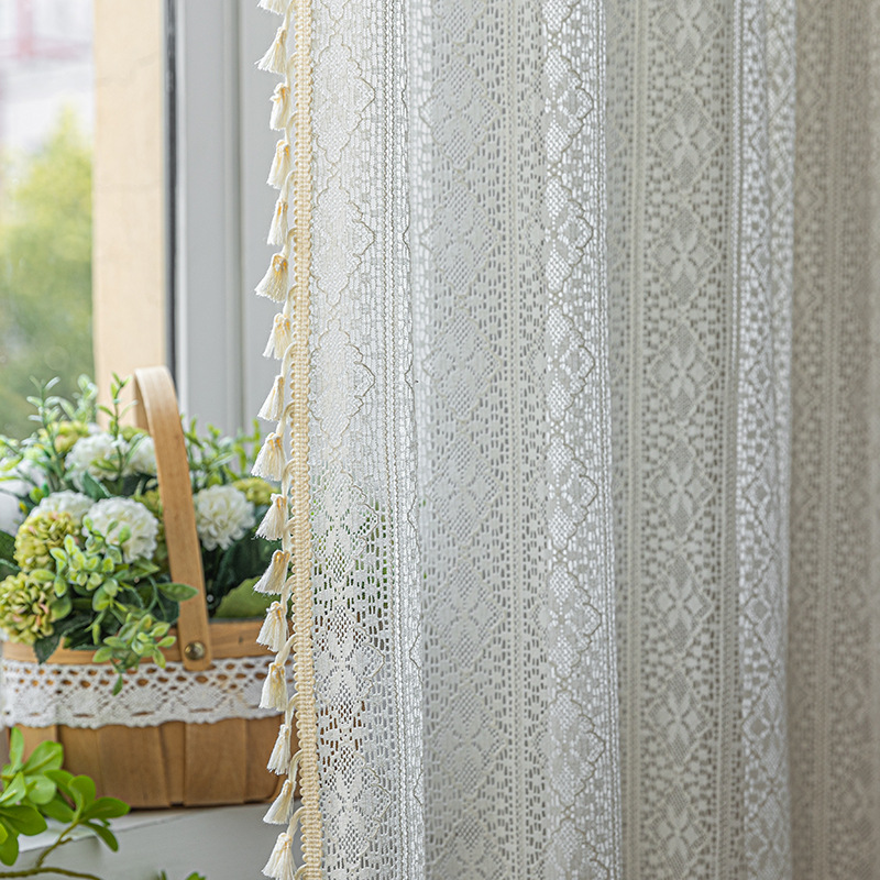 American Hollow-Out Semi-Blackout Curtain Free Perforation Installation Bedroom Bay Window Balcony Nordic Simple Curtain Product Wholesale Specification drawing