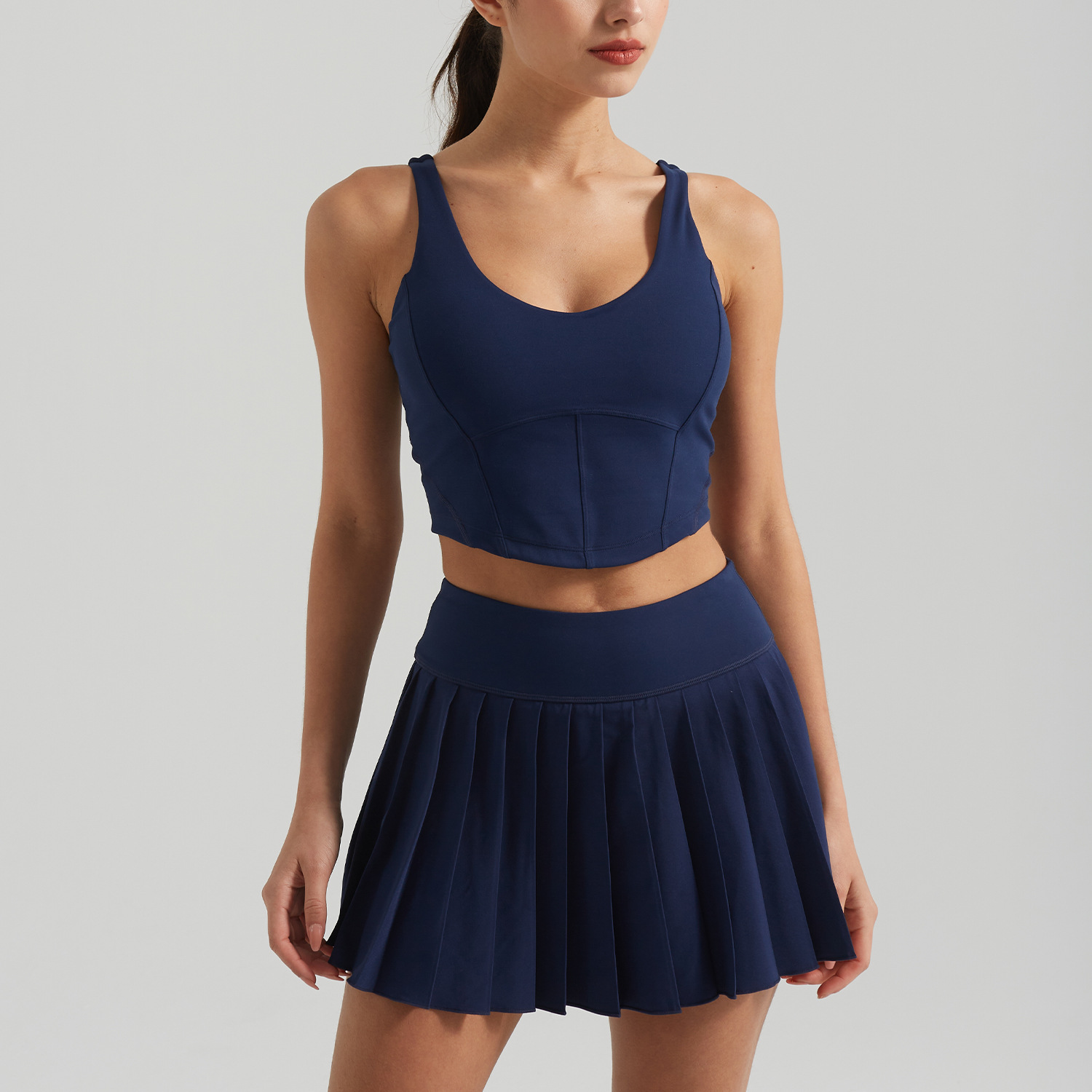 Summer new yoga suit set, women's sports outdoor running set, women's slimming stretch yoga fitness pleated skirt Application Scenario