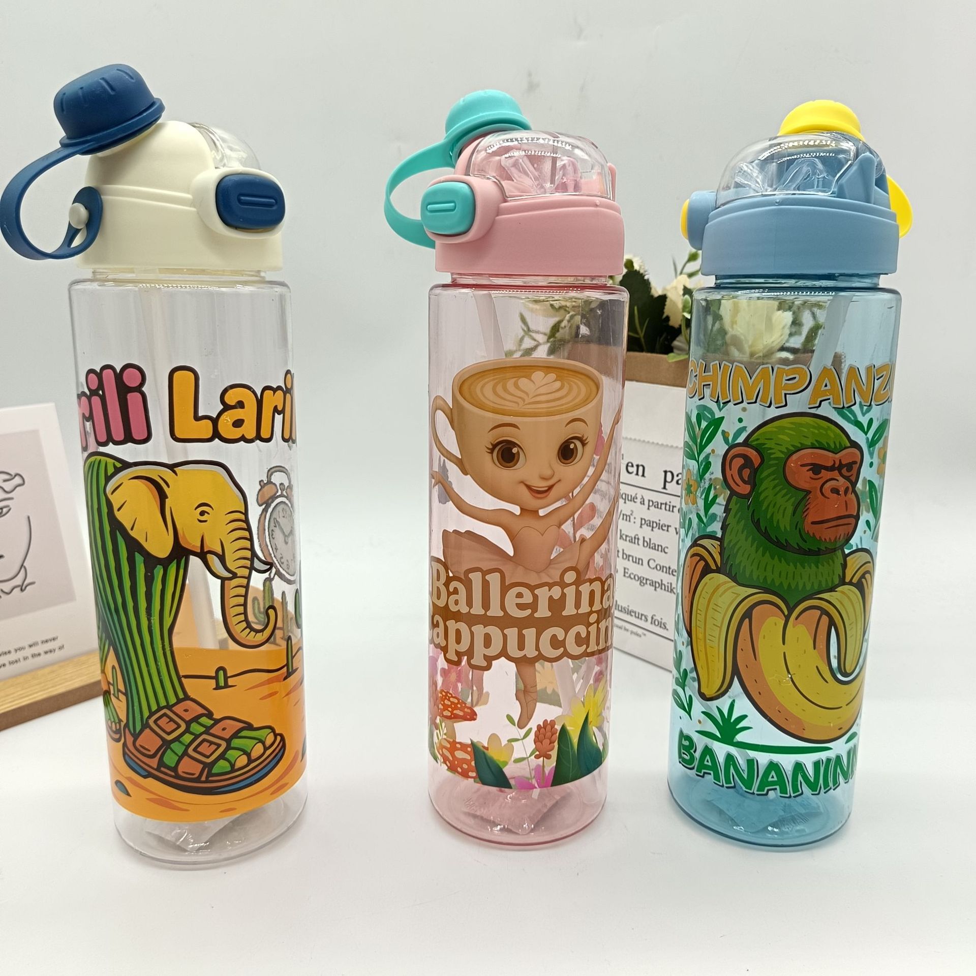 Children's water cups, Shan Hai Jing style straw direct drinking double-drinking cups, men's and women's high appearance level sports water bottles, portable student wholesale details Picture