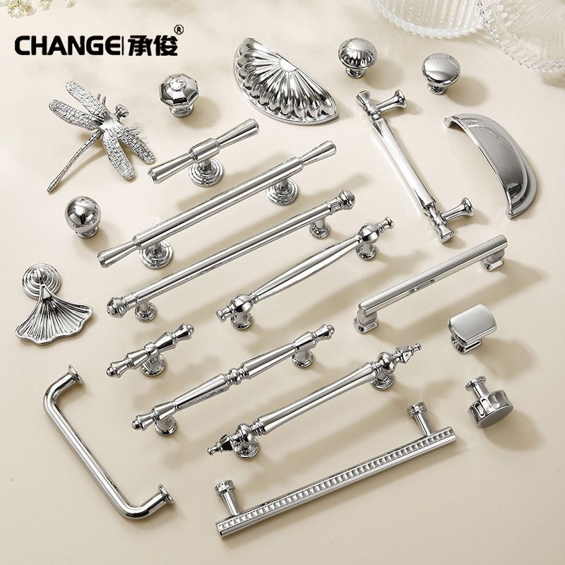 French-style zinc alloy wardrobe door handle, modern and simple chrome-plated bright silver drawer, single-hole cabinet solid handle