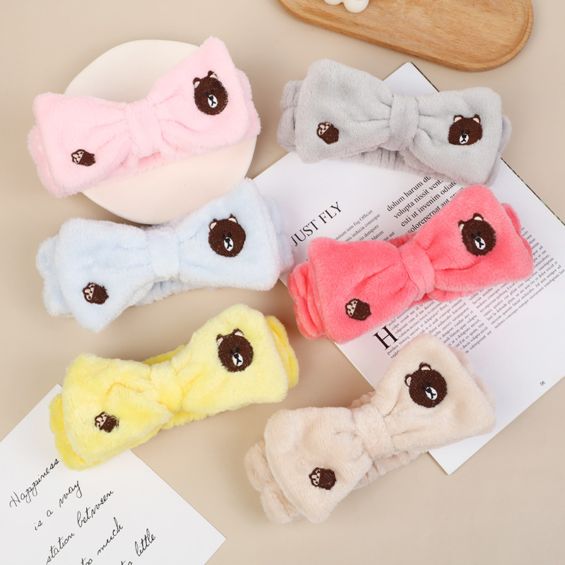 New Soft Cute Bear Headband Japan And South Korea Sweet Pure Color Household Ladies Face Makeup Headband Accessories