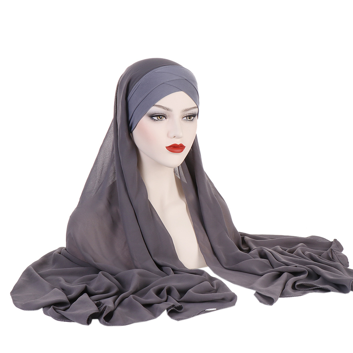 New Convenient Chiffon Wrap Headscarf Four Seasons General Plain Chiffon Scarf Ladies Forehead Cross Headscarf Cap