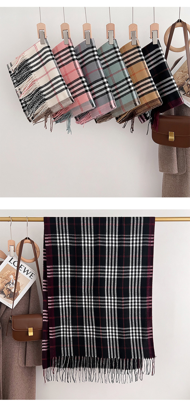 2025秋冬新款欧美经典格子仿羊绒围巾流苏披肩两用围脖现货批发详情13