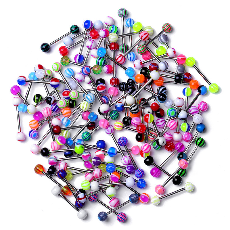 Mixed color stainless steel bar acrylic ball tongue piercing barbell lip stud Trend body piercing jewelry acrylic tongue stud