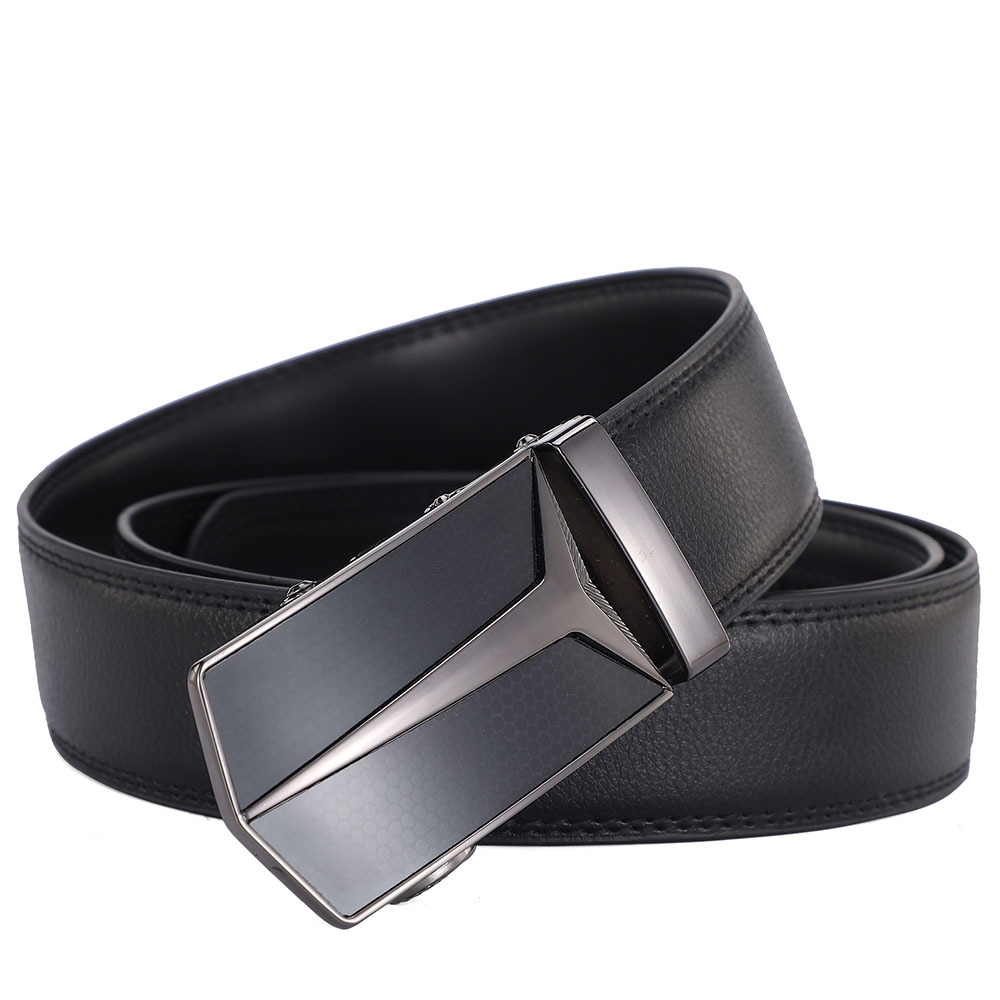 Leather Belt Amazon New Cross-Border Men's Belt Men Automatic Buckle Cowhide Belt Small Wholesale Specification drawing