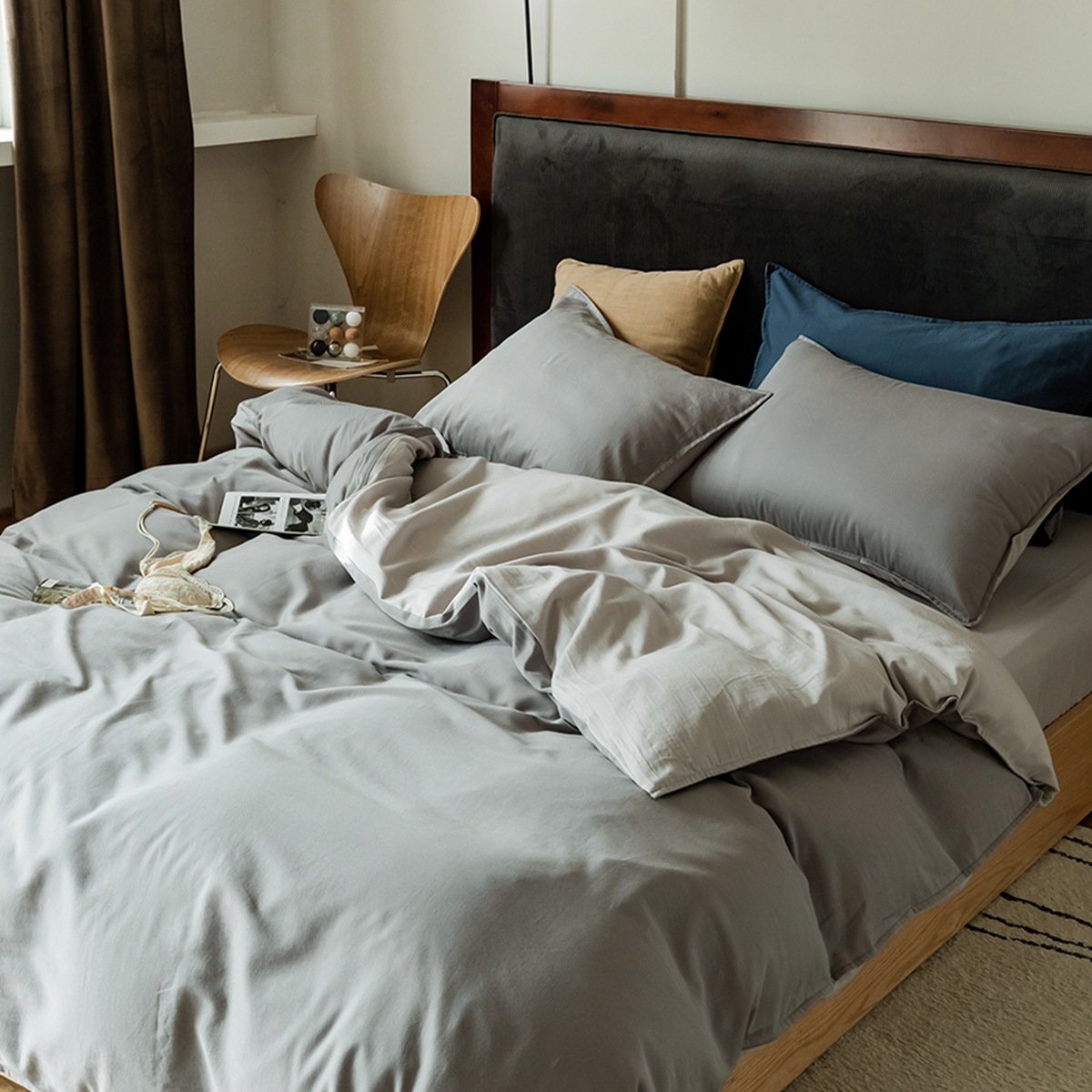 Ali6 Simple 60 Washed Cotton Xinjiang Long Staple Cotton Bed Four Sets Of All-Cotton Plain Cotton Bed Cover