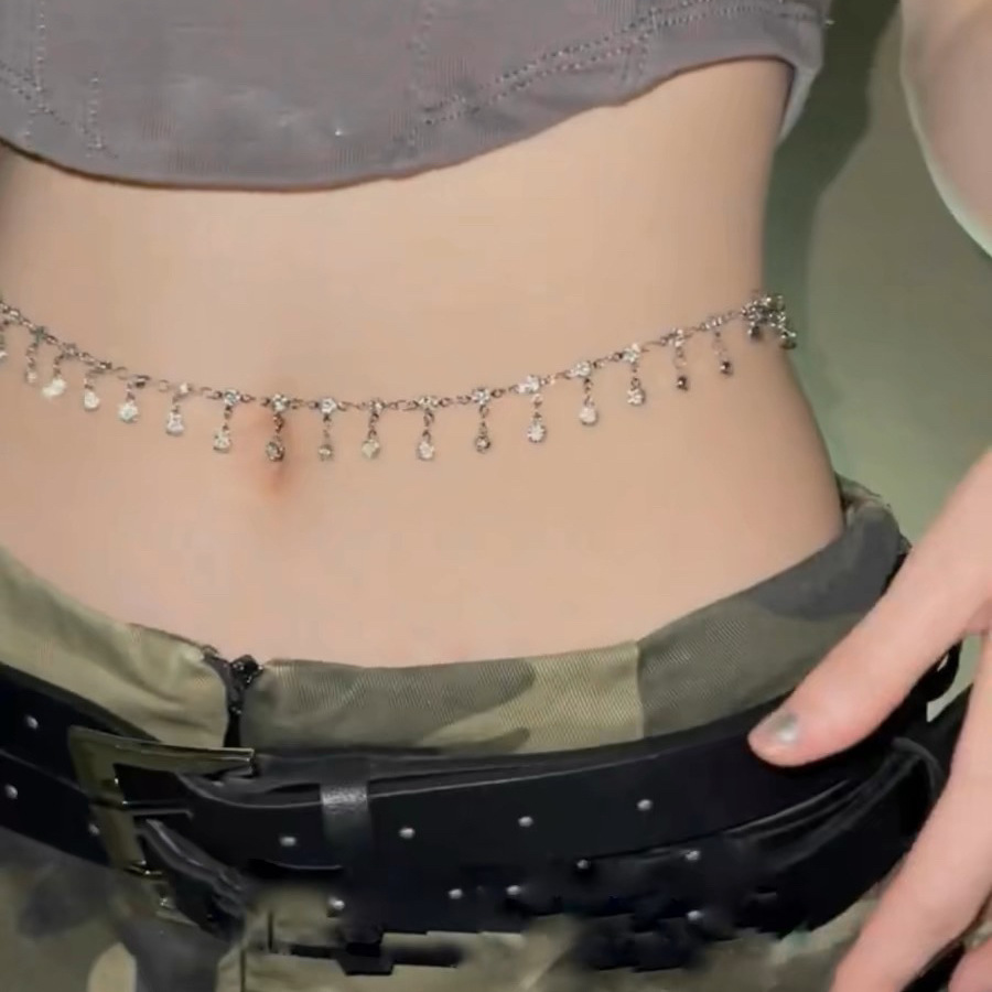 Water diamond waist chain for women's summer decoration, sexy body, fine chain with skirt, necklace, ankle chain, belt, women's accessories Specification image
