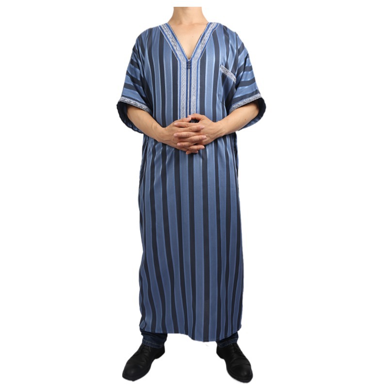 African Arabian robe short sleeve V neck Arabian robe embroidered stripe wholesale Specification drawing