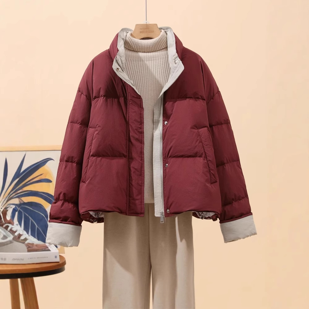 2025 Winter Fashion candy-colored new down jacket for women, short and patchwork color bread jacket for petite women details Picture