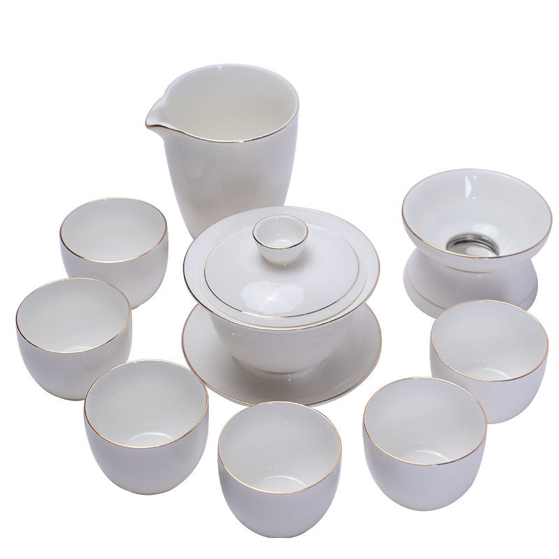 Factory direct sales of pure white Dehua jade porcelain Gongfu tea sets, wholesale available, light luxury gift box with logo Item Picture