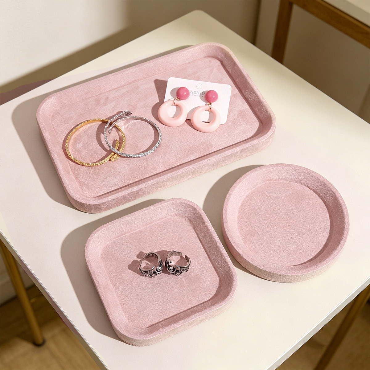 新款粉色首饰盘女生饰品托盘戒指耳环耳钉收纳展示盘珠宝看货盘