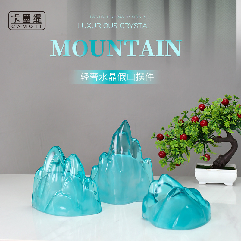 Modern new Chinese-style decorative soft furnishings, crystal rockery three-piece set, tea room window display cabinet, artistic handicrafts