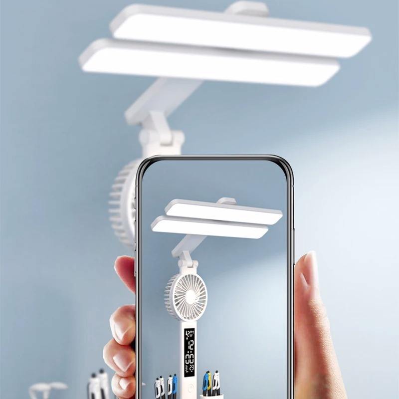 LED desk lamp with fan, clock, student study and reading lamp, bedside lamp, bedroom dimmable, rechargeable ambient light Application Scenario