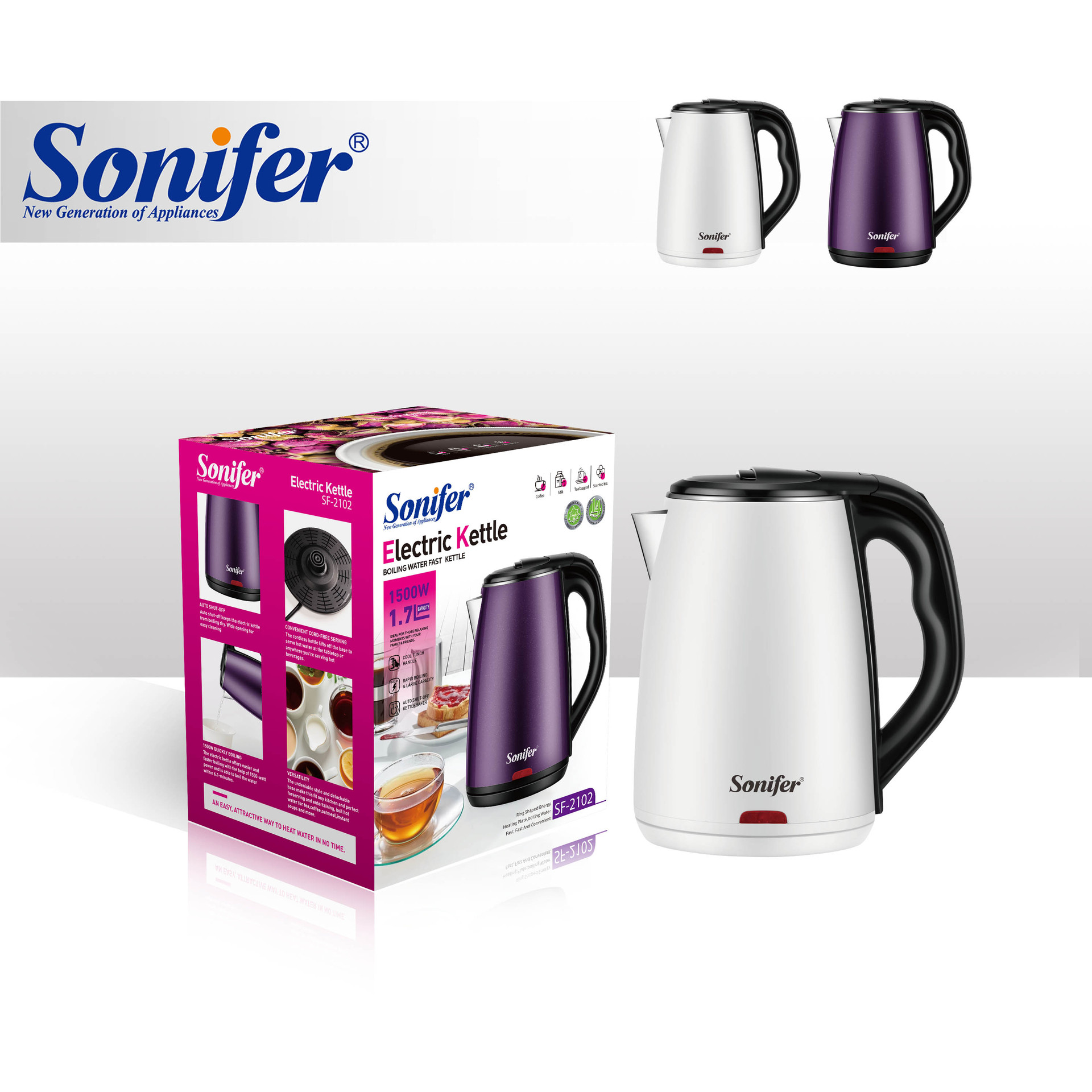 Sonifer 跨境欧规家用1.7L 电热水壶热水壶  SF-2102
