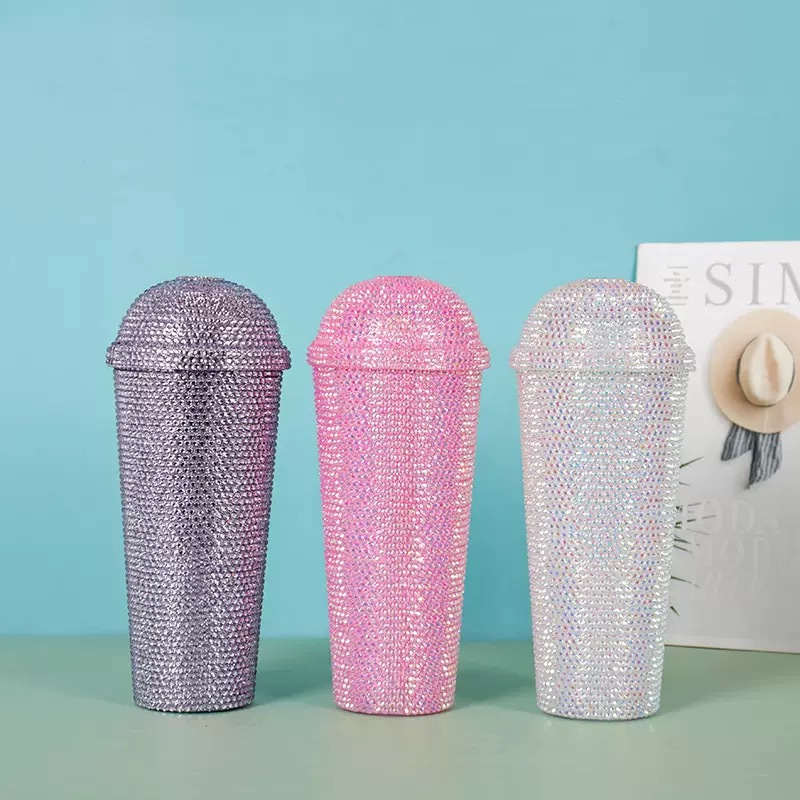 跨境镶钻水杯个性咖啡杯礼品杯满钻塑料杯饮料杯子批发印刷logo