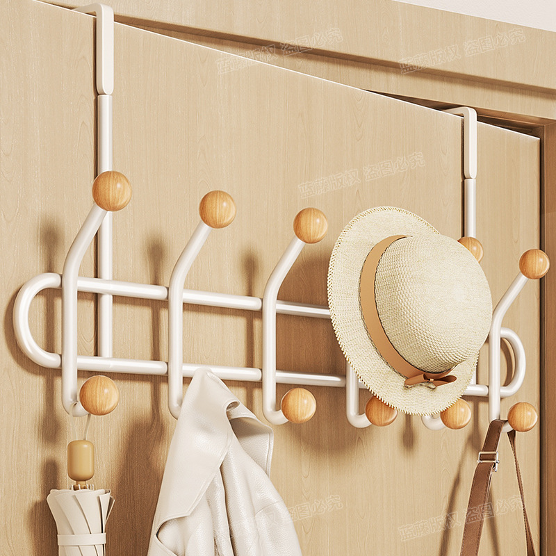 Cream-colored clothes hanger behind the bedroom door, household non-drilling coat hook, entrance door, foyer, coat and hat hanging bag storage rack details Picture