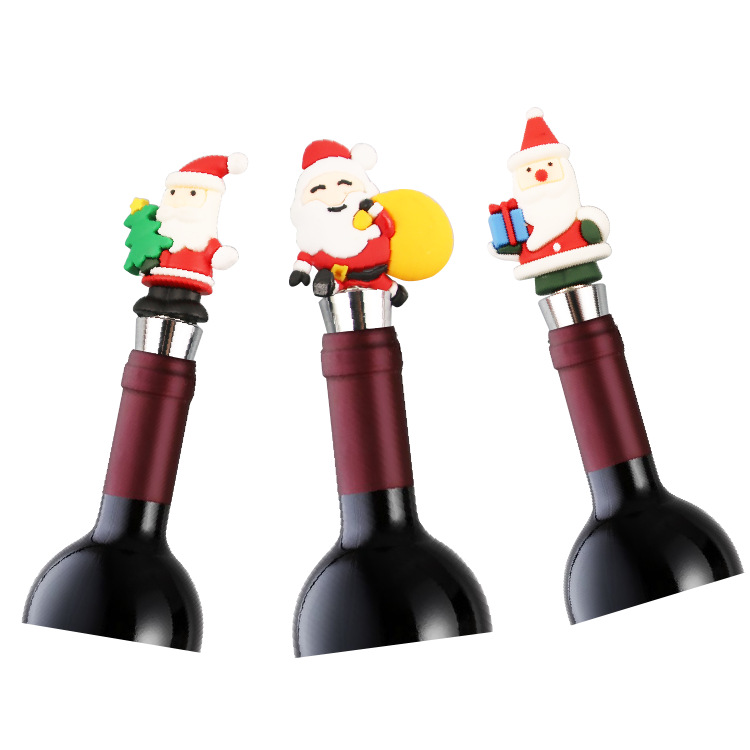 In-stock Christmas wine stoppers, Santa Claus wine stoppers, PVC high-end material wine bottle stoppers, champagne stoppers Specification image