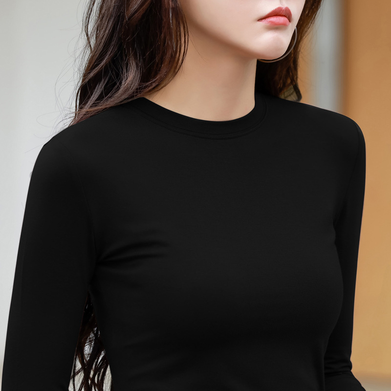 2022春季新款韩版修身显瘦纯色圆领长袖T恤女士打底上衣一件代发详情图4