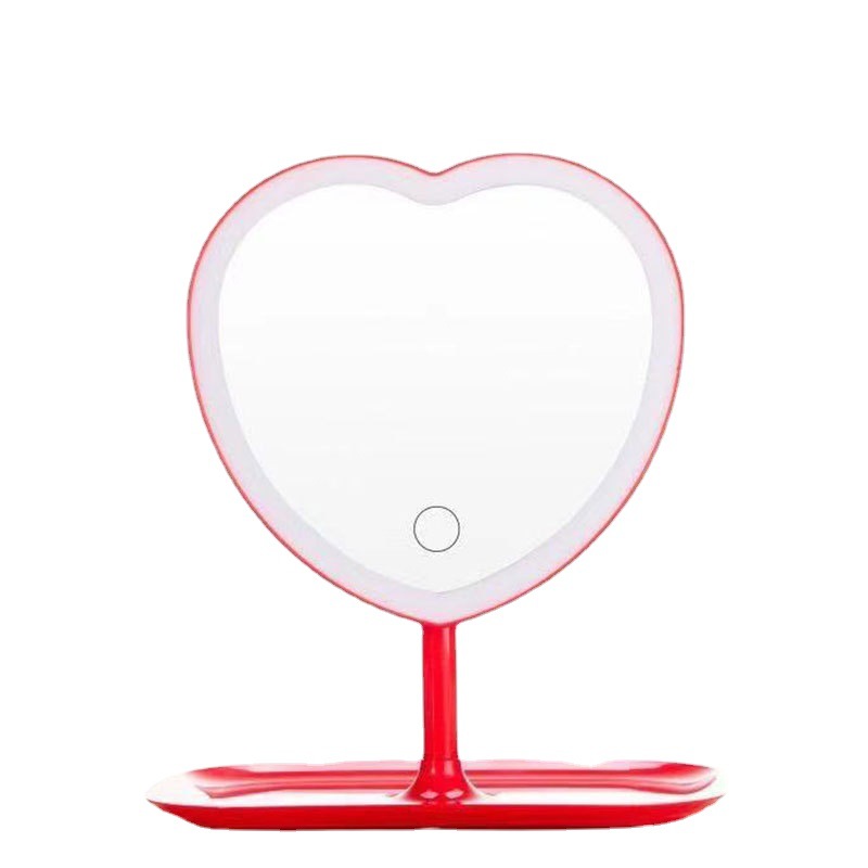 Cross-Border Desktop Web Red Mirror Beauty Makeup Mirror Usb Charging Mirror Love Shaped Makeup Mirror Led With Light Filling Mirror Item Picture