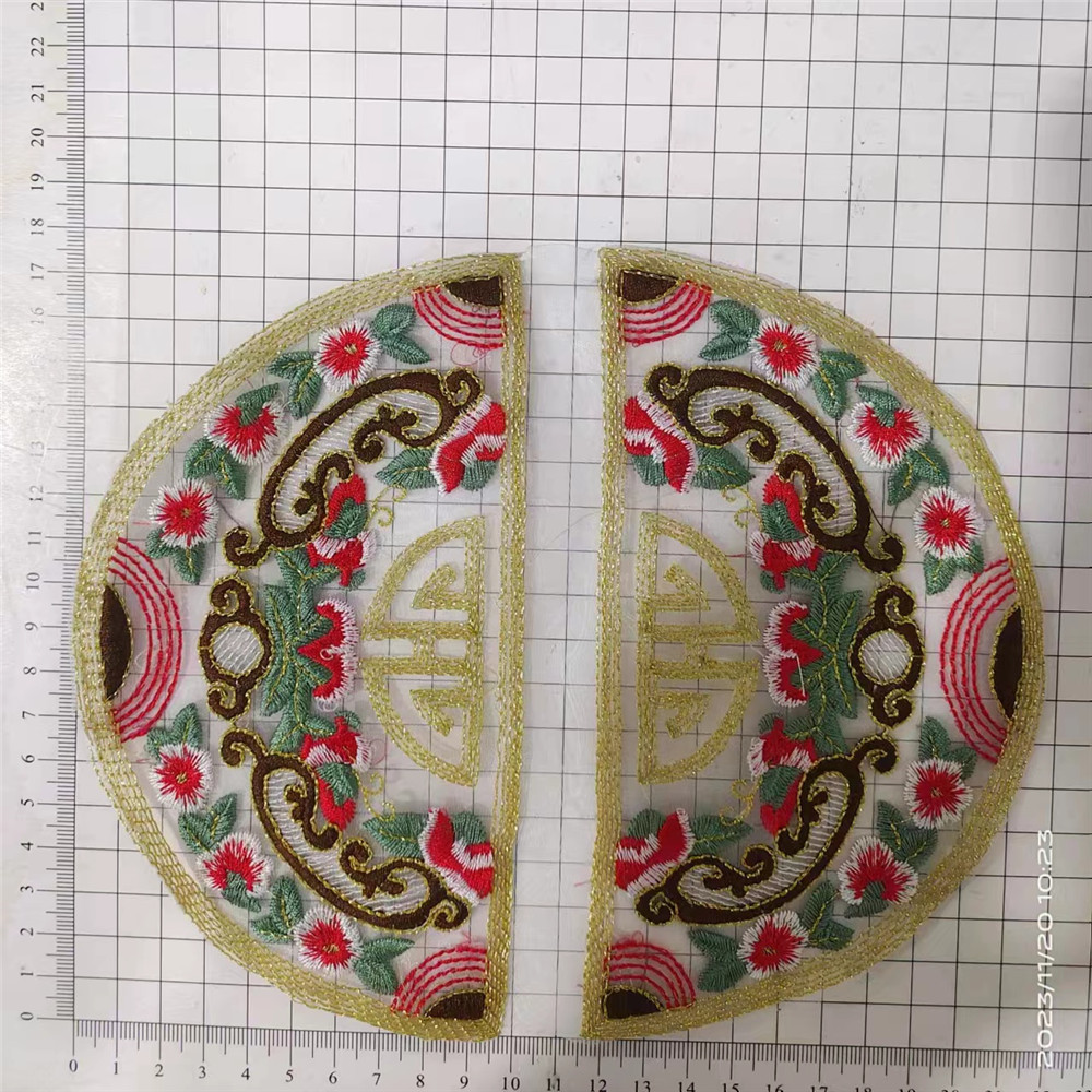 Gallo Wholesale Flat Embroidery Chinese Style Green Red Round Piece Accessories Semi-Finished Clothing Hats, Bags, Hoodie Quilt Set 20 details Picture