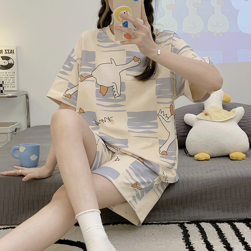 新款睡衣女夏季短袖短裤棉质套装韩版学生甜美可爱卡通女士家居服详情图2