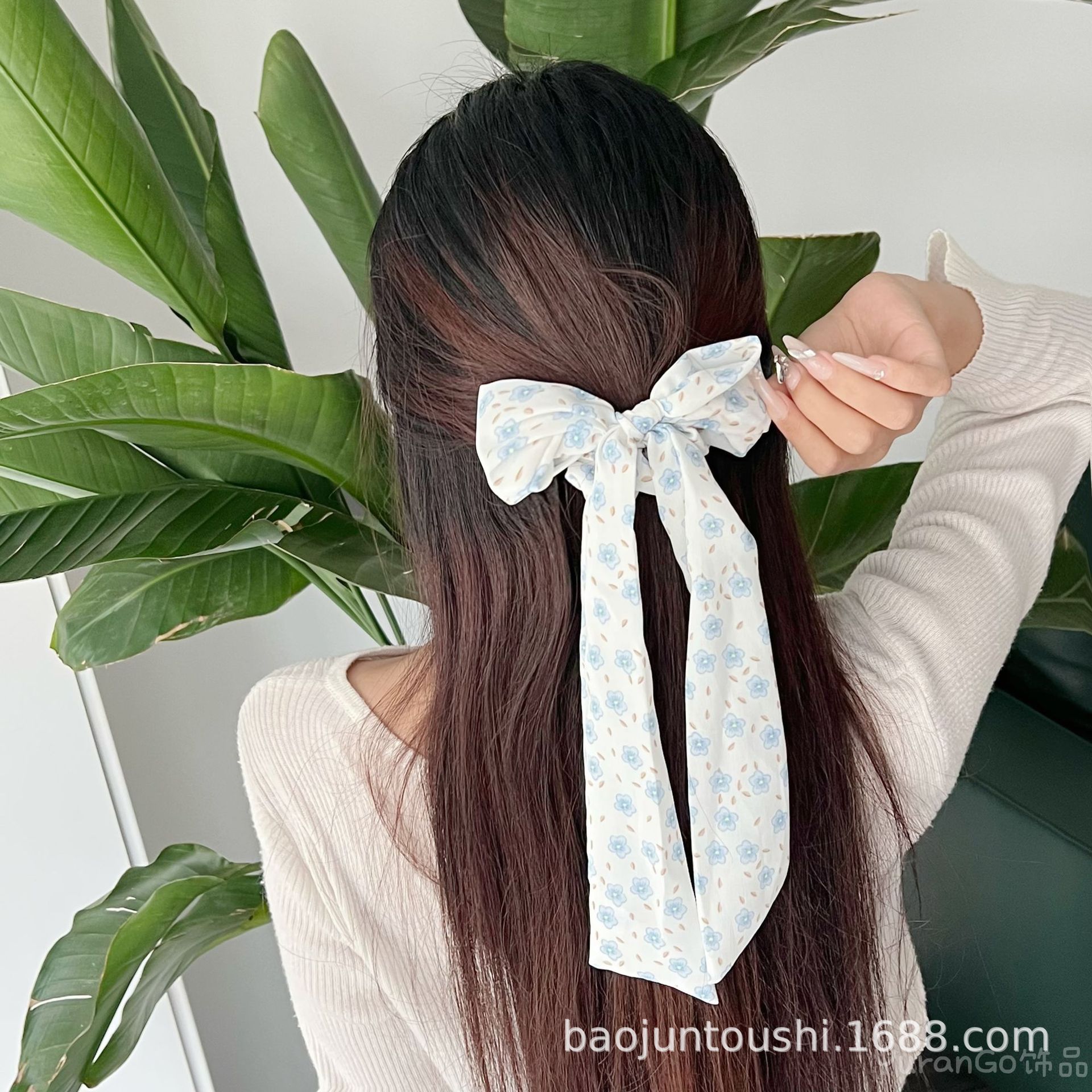 雪纺飘带蝴蝶结发圈2022年夏季新款小清新大肠圈束发小香风饰品女