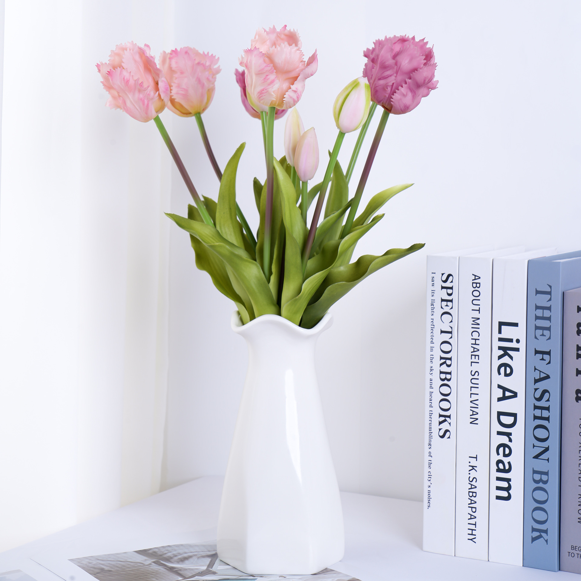 New 5-head wavy soft rubber tulip artificial flower, cross-border high-end home festival decoration tulip artificial flower Specification image