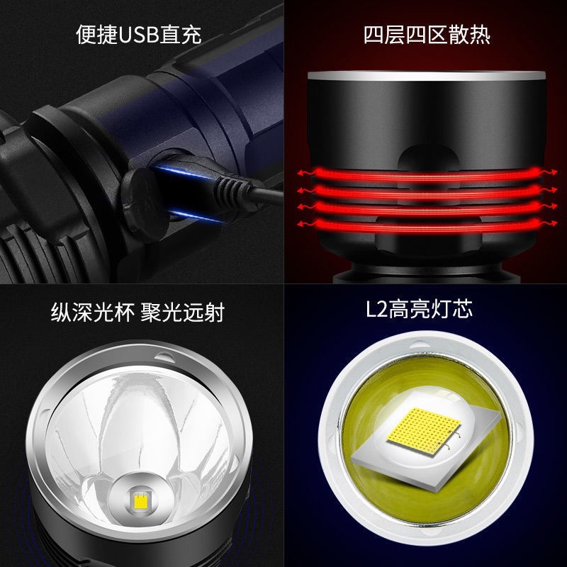 P70强光可充电手电筒超亮远射LED户外家用超亮探照灯大功率手电筒详情图3